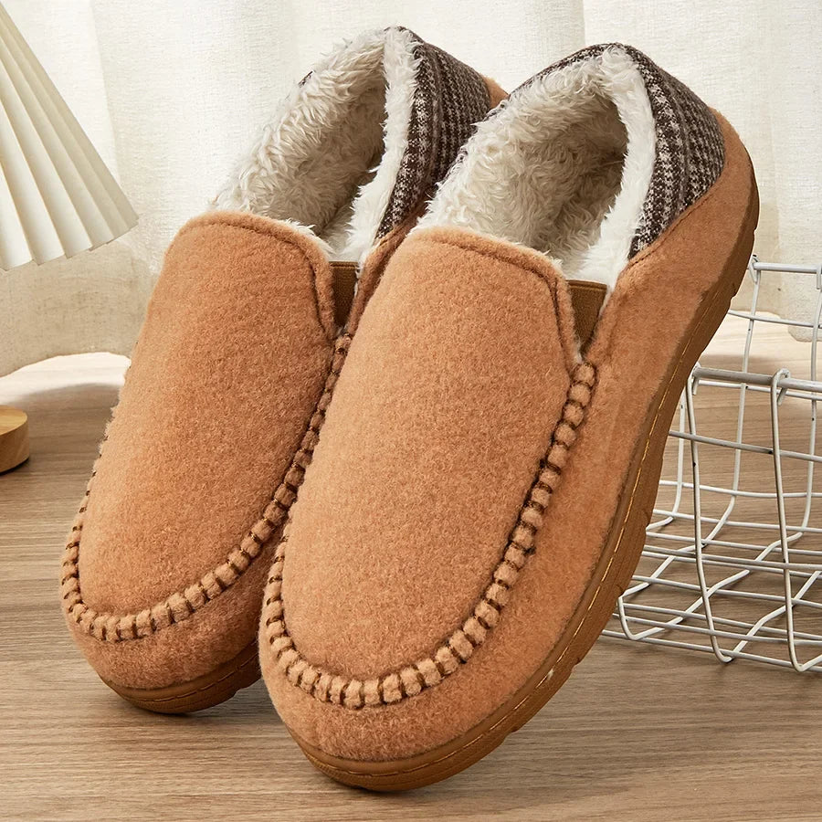 Men's Winter Slippers - Warm Felt House Shoes with Non-Slip TPR Sole & Memory Foam Cushion