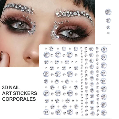 3D Holographic Teardrop Rhinestone Stickers - Self-Adhesive Crystal Diamond Face, Eye & Hair Decoration Tattoos