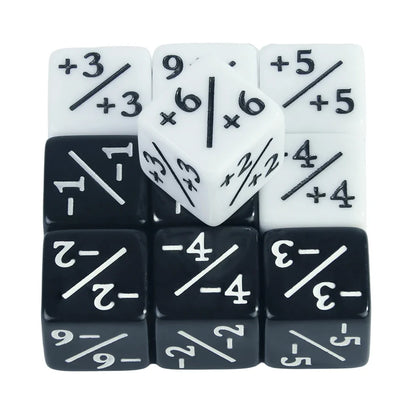 10pcs D6 Dice Counter Set - +1/+1 & -1/-1 Six Sided Dice for Math Teaching, Kids Arithmetic Toys and Card Game Accessories