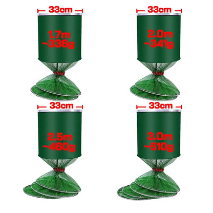 Folding Fishing Net 1.7m-3m – Large Shrimp, Carp & Crab Trap Creel for Surfcasting Accessories