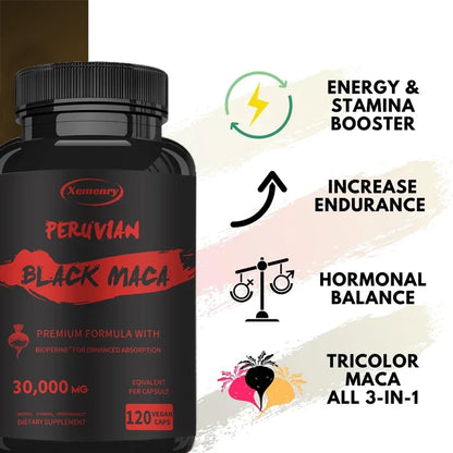 Maximum Strength Black Maca Root 30,000mg Capsules – Peruvian Maca Extract Supplement for Energy, Vitality & Wellness Support