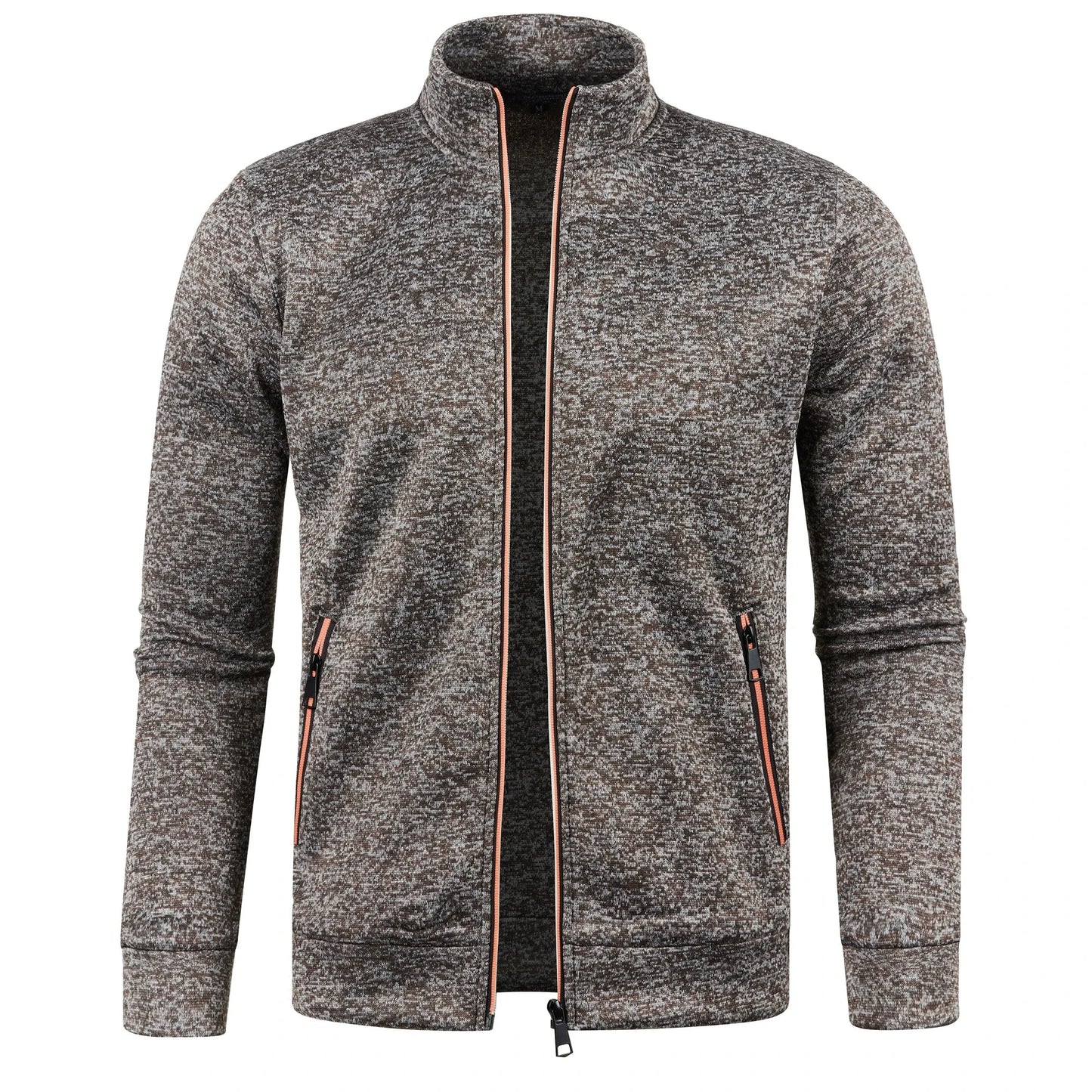 Men's Autumn Winter Zipper Sweater Jacket - Color Block Long Sleeve Slim Fit Plush Casual Warm Coat