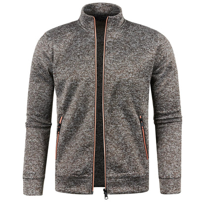 Men's Autumn Winter Zipper Sweater Jacket - Color Block Long Sleeve Slim Fit Plush Casual Warm Coat