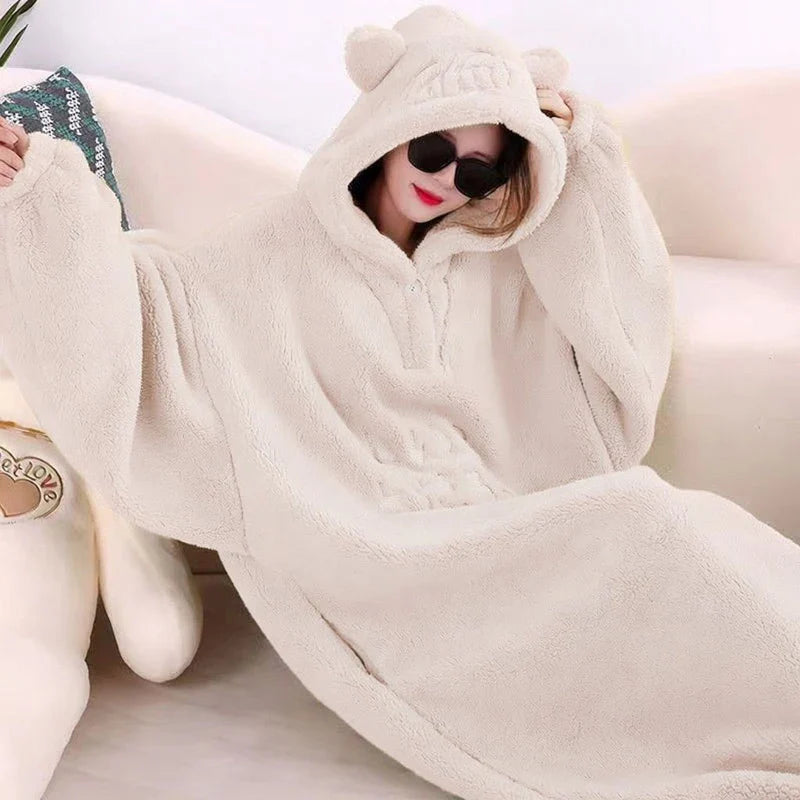 WASART Winter Hooded Fleece Blanket – Ultra Plush Oversized Sweater Blanket with Sleeves, Warm Flannel for Outdoor Use