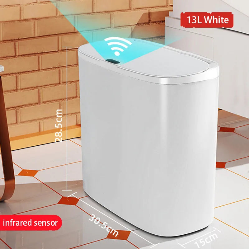 Automatic Touchless Bathroom Trash Can – Motion Sensor Waterproof Slim Garbage Bin for Kitchen & Bedroom