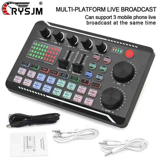 F998 Live Sound Card Audio Mixer - DJ Effects Voice Changer Interface with Bluetooth for Live Streaming, Singing & Recording