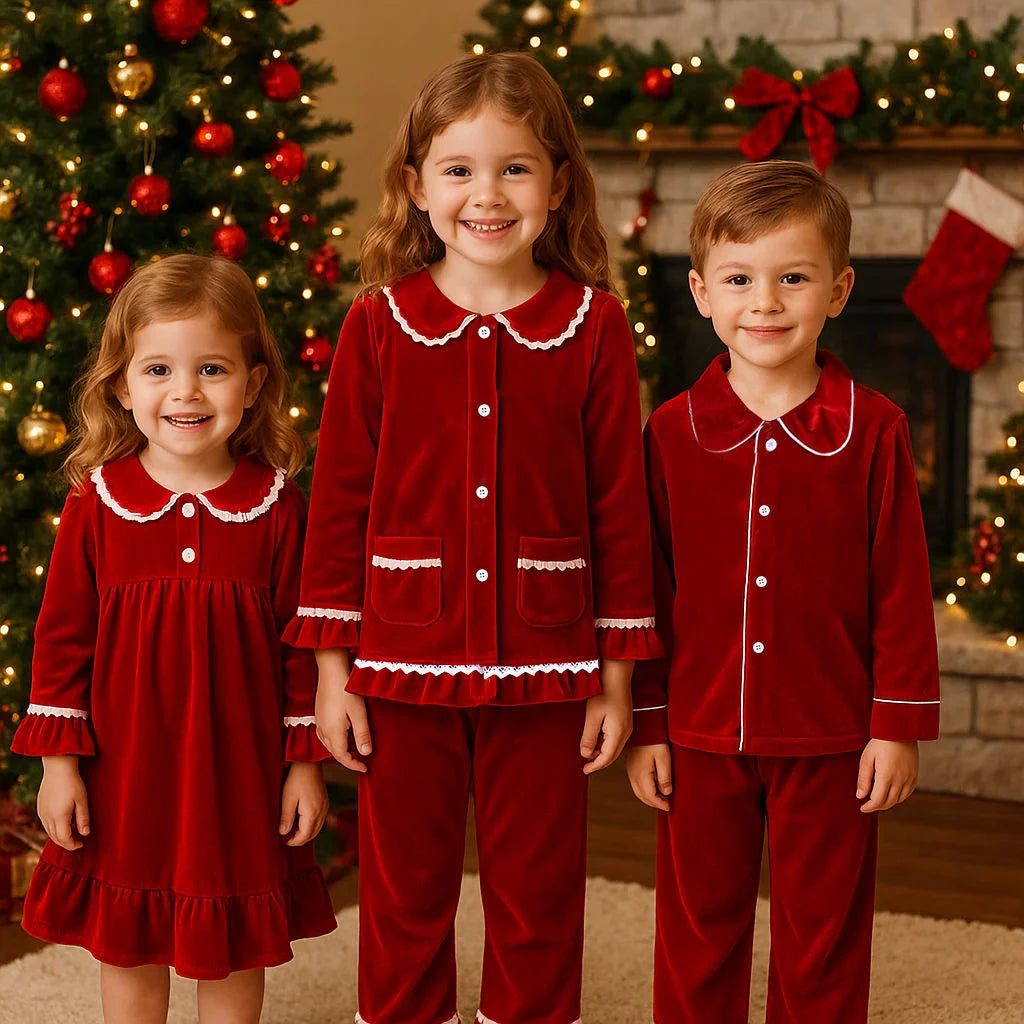 2025 Kids Christmas Pajama Set – Velvet Loungewear Long Sleeve Sleepwear for Boys & Girls