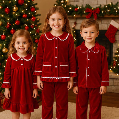2025 Kids Christmas Pajama Set – Velvet Loungewear Long Sleeve Sleepwear for Boys & Girls