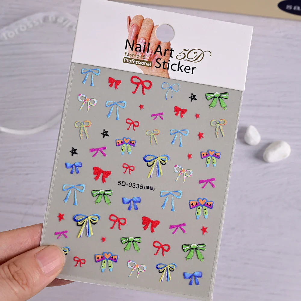 5D White Lace Bowknot Nail Art Stickers – Self-Adhesive Pearl Ribbon Luxury Nail Decals for DIY Manicure Decoration