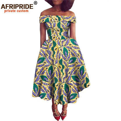 Women’s African Ankara Off-Shoulder Dress - Traditional Print Fashion Attire for Special Occasions