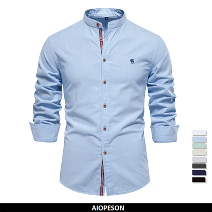 AIOPESON Men's 100% Cotton Shirt - Solid Color Long Sleeve Casual Shirt for Spring