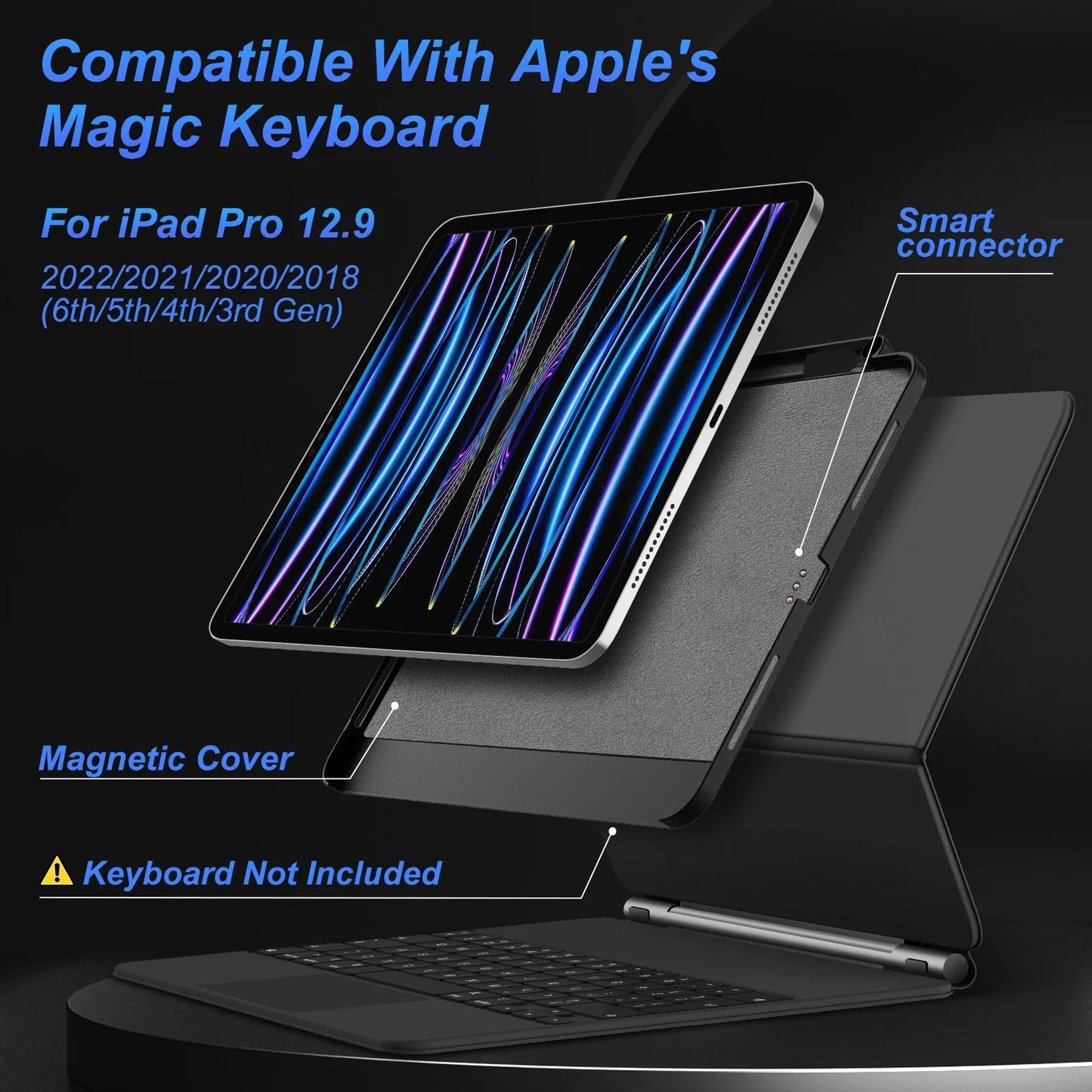 Magnetic Case for iPad Pro 11/13 & iPad Air 6/4/5 (2024) – Compatible with M4 Magic Keyboard & Pencil Holder