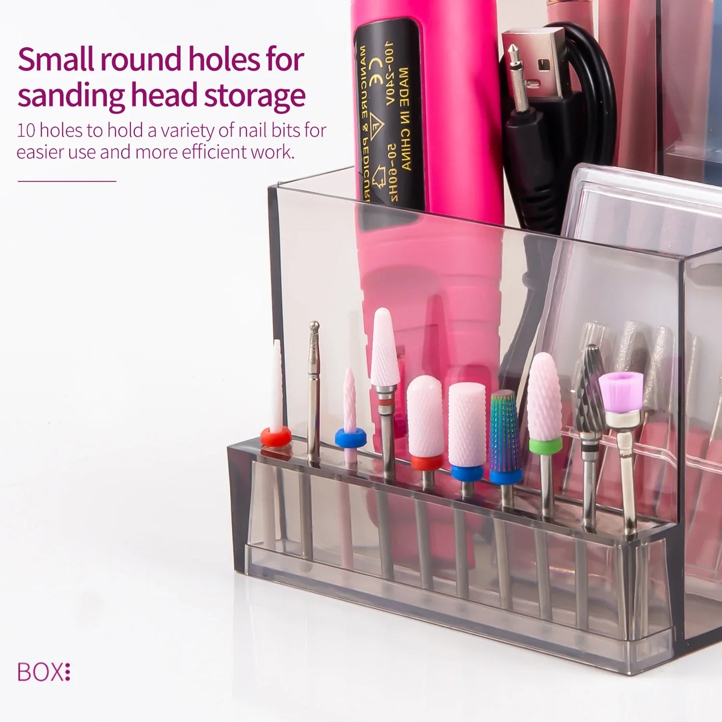 Translucent Nail Drill Machine Organizer | 3-Row Acrylic Storage for Nail Bits & Tools