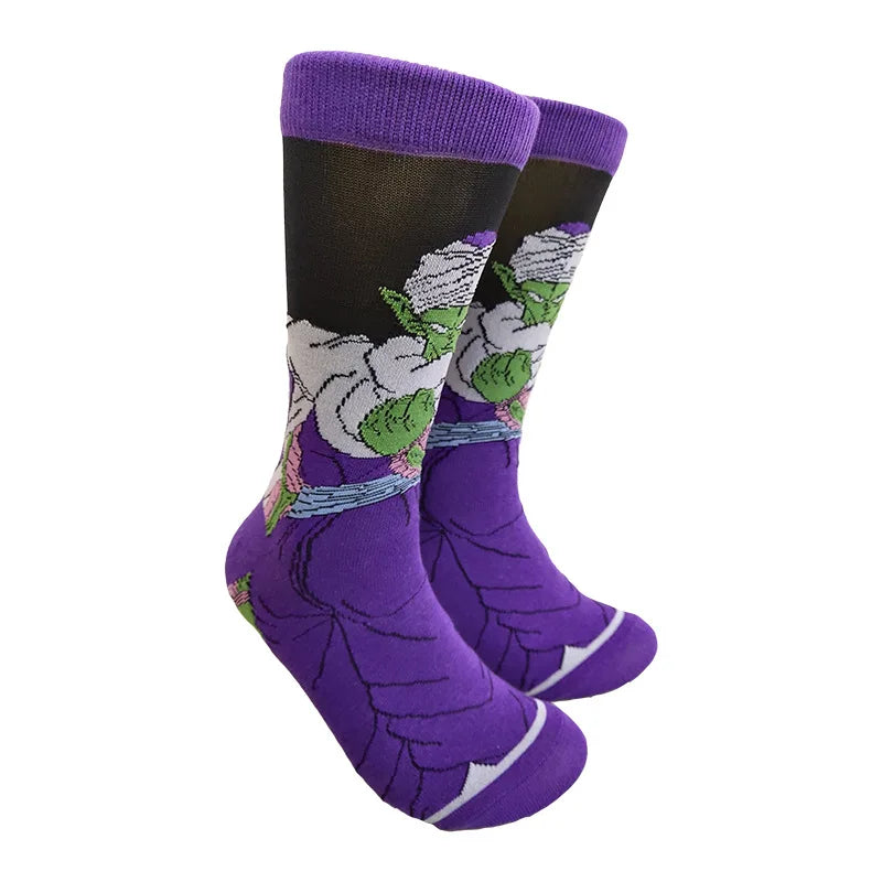 Men’s Dragon Ball Anime Mid Tube Socks - Bandai Cartoon Character Cotton Crew Socks