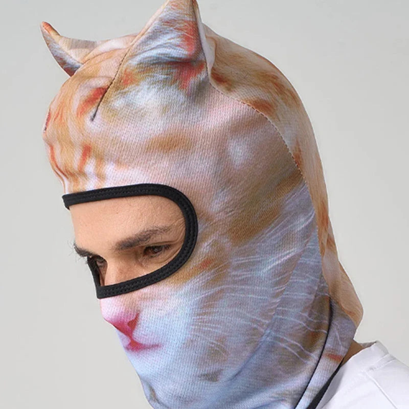 3D Cat Ski Balaclava - Cute Animal Face Covering Full Face Hood Mask for Motorcycle, Skiing & Snowboarding