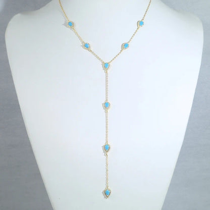 2023 Gold Plated Y Lariat Necklace - Colorful CZ Teardrop Pendant Geometric Jewelry for Women