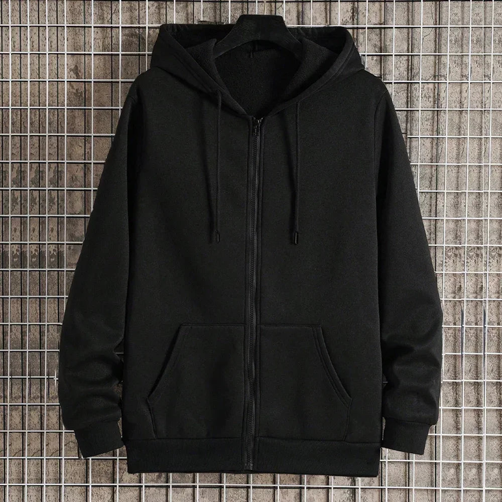 Men’s Fleece Zip-Up Hoodie – Classic Casual Zipper Jacket for Running | Y2K Hip Hop Streetwear