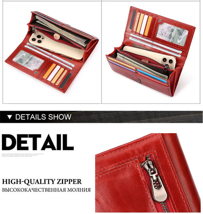 Women’s Genuine Leather Clutch Wallet – RFID Blocking Phone Purse with Zipper Pocket & Card Holder