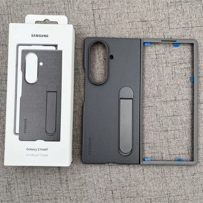 Luxury Leather Kindsuit Phone Case for Samsung Galaxy Z Fold 7 5G – Soft Touch Full-Body Protective Cover with Stand