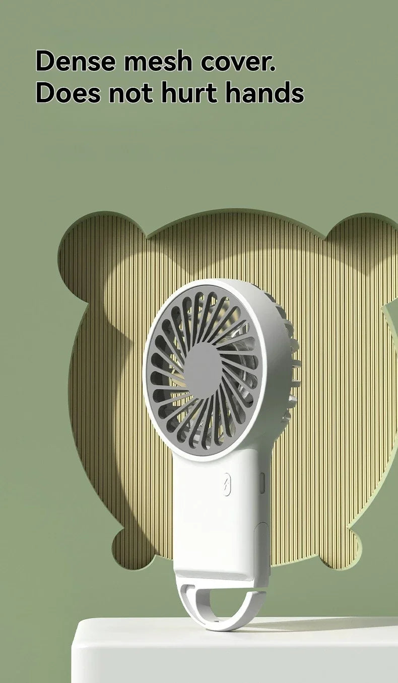 New Foldable USB Rechargeable Mini Fan | Handheld Desktop Fan with Cartoon Design & Hook for Outdoor, Home & Office Use