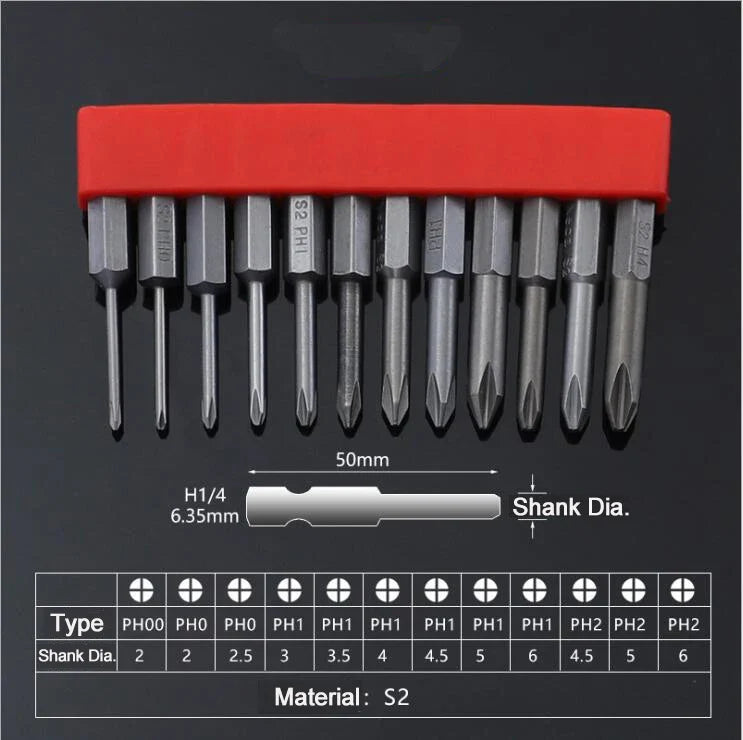 12Pcs 1/4 Inch Magnetic Screwdriver Bits - 50mm 75mm 100mm Long Power Tool Bit Set