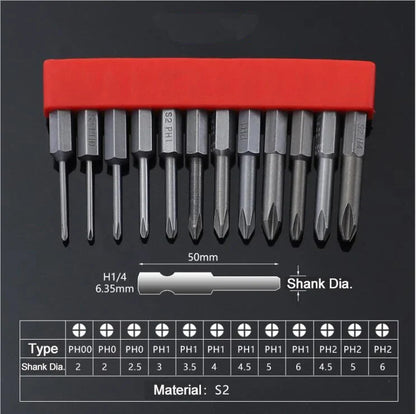 12Pcs 1/4 Inch Magnetic Screwdriver Bits - 50mm 75mm 100mm Long Power Tool Bit Set
