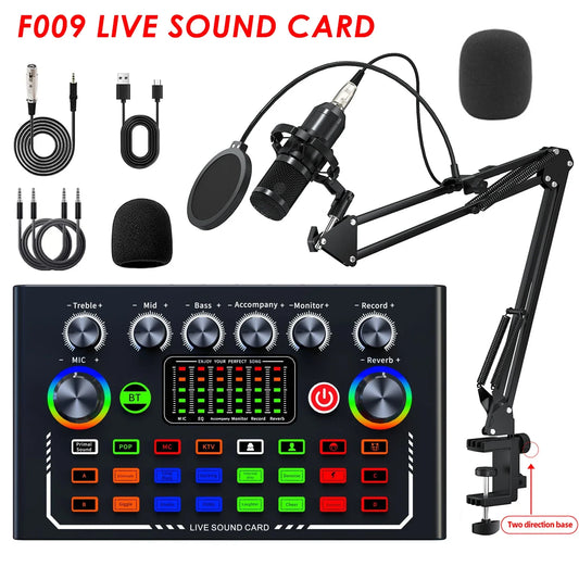 F009 Live Sound Card Kit - BM-800 Microphone Set for Podcasting, Audio Recording & YouTube Streaming