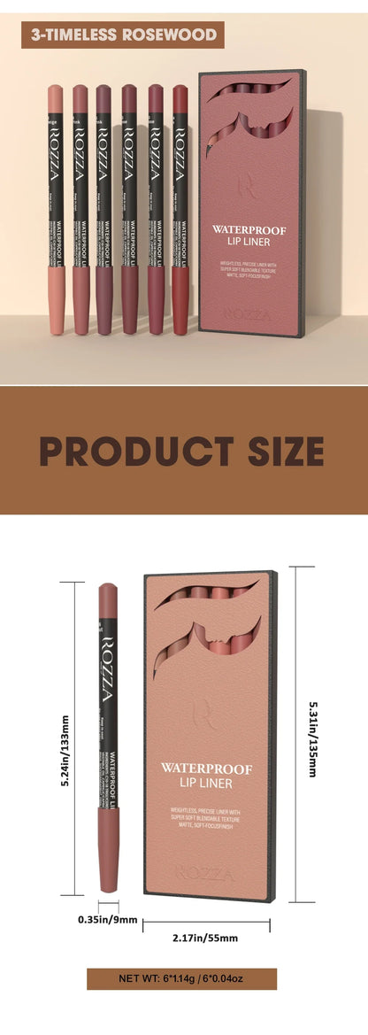 Rozza Waterproof Matte Lip Liner Pencil Set – Weightless, Precise, Super Soft & Blendable