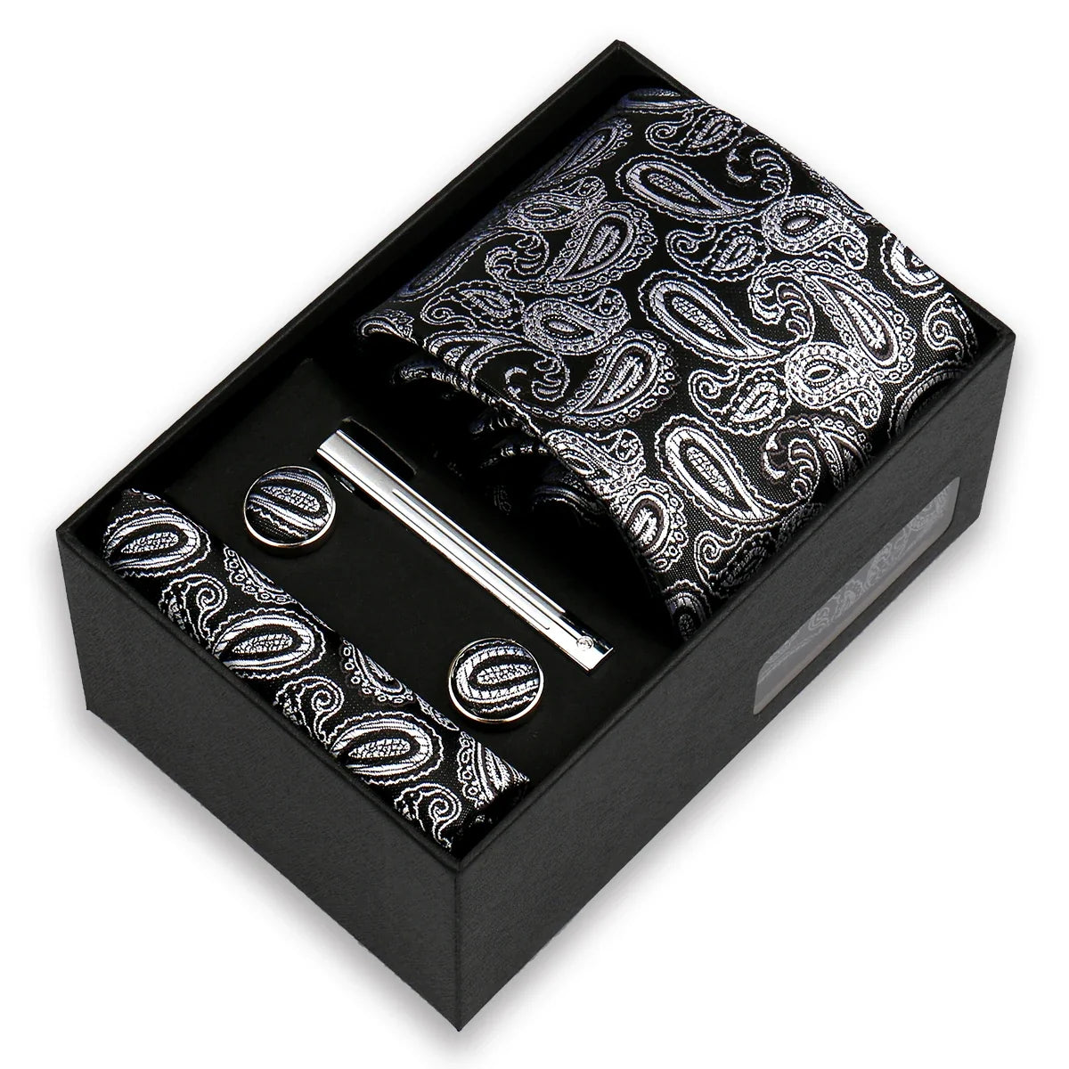 Men's Tie & Cufflink Gift Set - 8cm Necktie Handkerchief Clip Box for Formal Business Suits