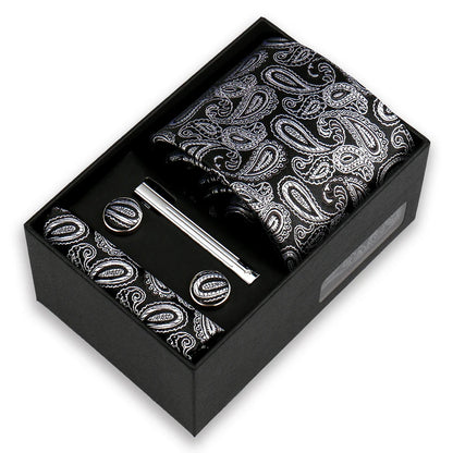 Men’s Fashion Tie Set Gift Box - 8cm Necktie with Handkerchief Cufflinks & Clip for Formal Business Suit Accessories