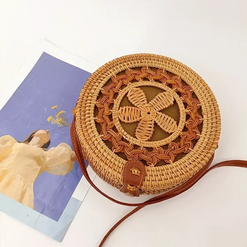 Handmade Straw Bag – Women’s Summer Rattan Beach Handbag, Boho Woven Circle Tote
