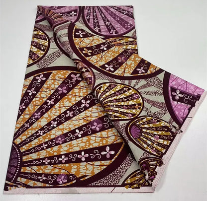 African Golden Glitter Wax Fabric - 6 Yards Ankara Batik Pagne Material for Sewing & Fashion Designs