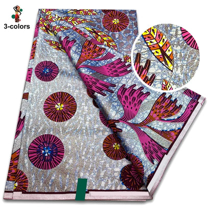 African Glitter Golden Wax Fabric - Nigerian Ankara Gold Print 6 Yards Sewing Material