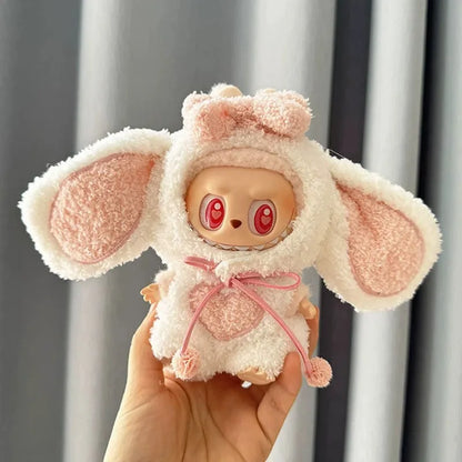 17cm Mini Plush Doll Clothes – Outfit Accessories for Kpop EXO Labubu Idol V1/V2, Cartoon Bear Hat & Bow Clothing Gift