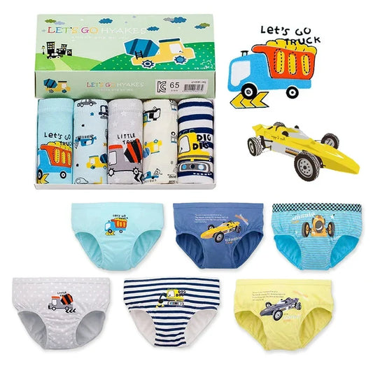 3Pcs Boys Cotton Underwear Set - Cartoon Vehicle Briefs with Breathable Soft Fabric for Kids