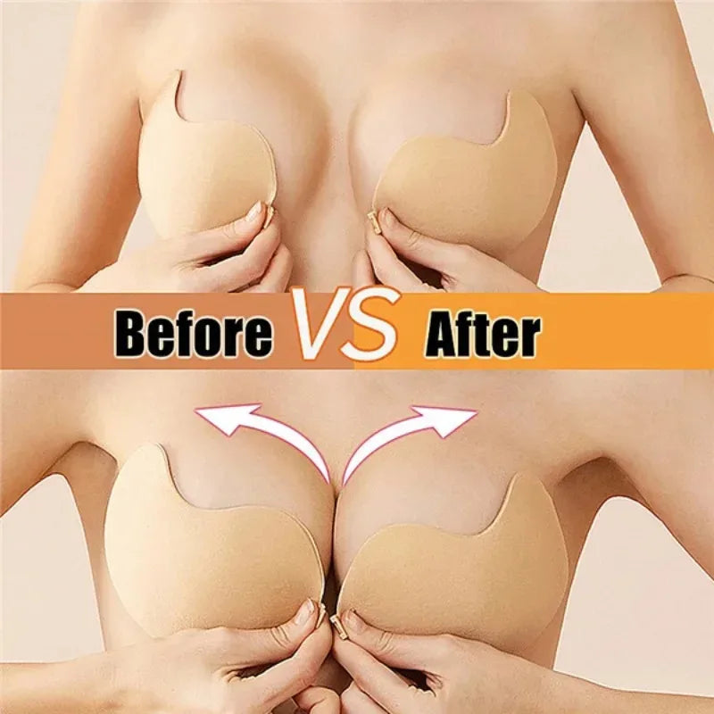 1/2pcs Invisible Women’s Push-Up Bra – Backless Strapless Silicone Self-Adhesive Front Placket Underwear
