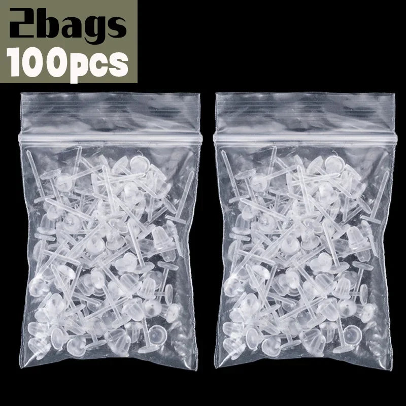 50–1000PCS Invisible Silicone Earring Backs – Soft Plastic Stud Pins for DIY Jewelry & Piercing Retainers