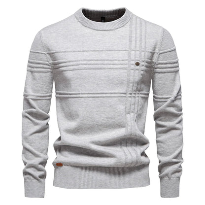 AIOPESON Men's Crewneck Sweater - Striped Cotton Knit Pullover Autumn Winter Warm Casual Top