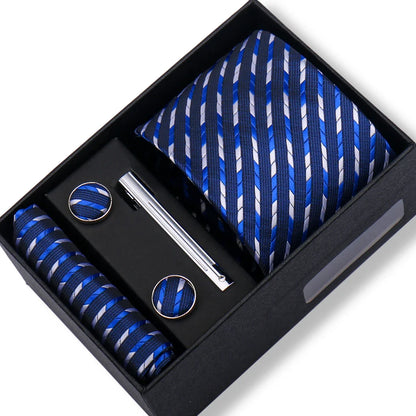 Men’s Green Business Tie Set - Premium Necktie with Hanky, Cufflinks & Tie Clip Gift Box for Wedding Formal Wear