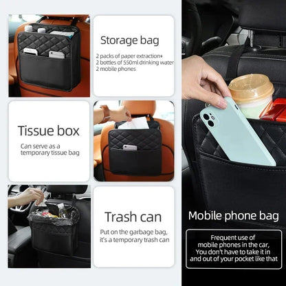 2024 Multi-Functional Car Seat Storage Bag – Leather Garbage Bag & Portable Trash Can for Most Models