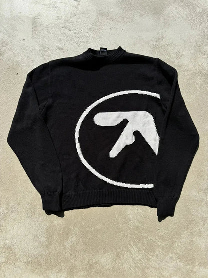Men's Y2K Graphic Knit Sweater - Oversized Gothic Long Sleeve Winter Pullover Vintage Streetwear Top