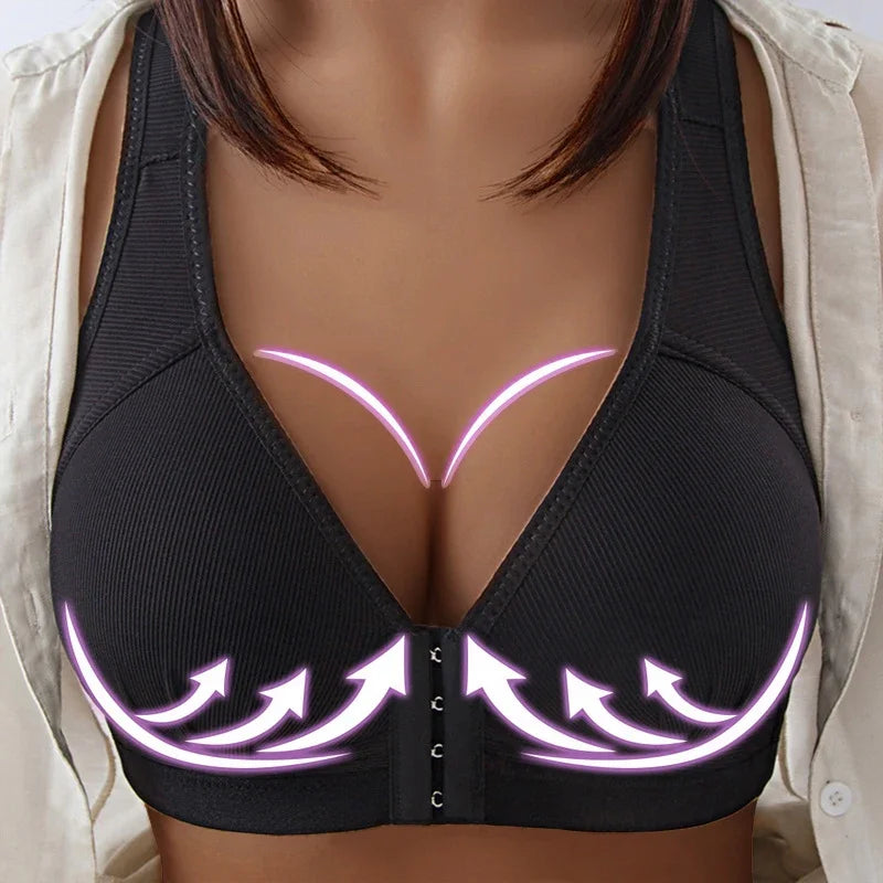 CXZD Wireless Push Up Bra - Full Coverage Front Closure Support Bra for Women with Large Bust