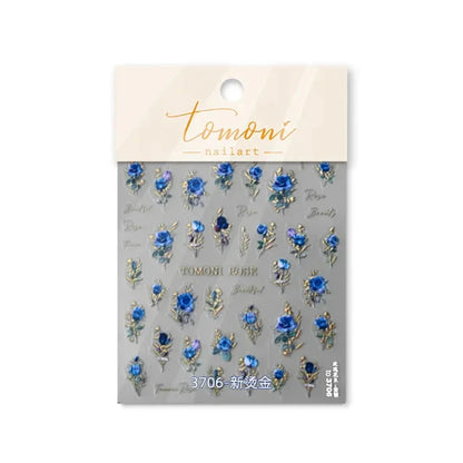 Vintage Rose Flower Nail Stickers – Red & Blue Laser Gold/Silver Nail Art Decals for Manicure Design DIY Beauty Tool