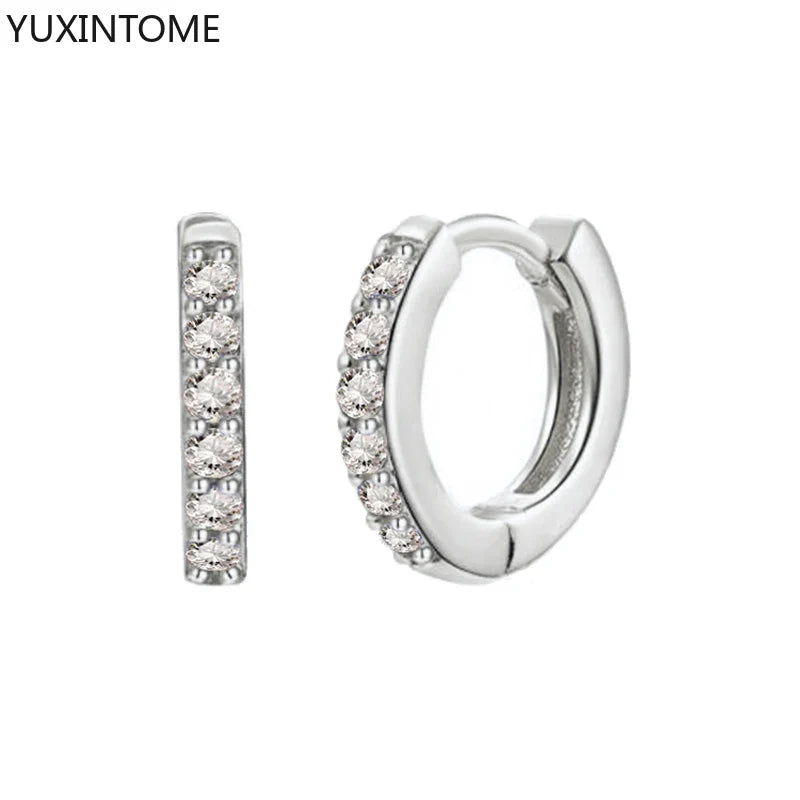 925 Sterling Silver White Zircon Hoop Earrings for Women – Fashion Geometric Crystal Silver Earrings Fine Jewelry Elegant Daily Wear Jewelry