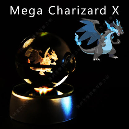 Pokémon Crystal Ball Night Light - 3D Pikachu Gengar Mewtwo Glass Lamp Statue Kids Birthday Gift