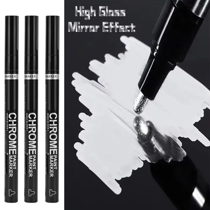 Chrome Paint Marker Pen - Waterproof Gold & Silver Metallic Repair Marker for Glass, Ceramic, Rock & Metal, 2mm Nib