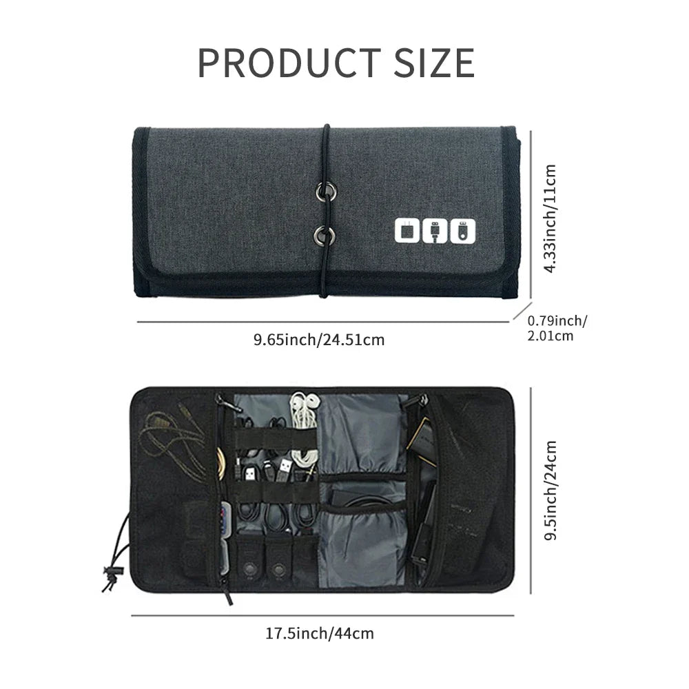 Electronic Organizer Cord Pouch - Travel Cable Charger Bag for USB Cables, Phone Accessories, and Tech Storage