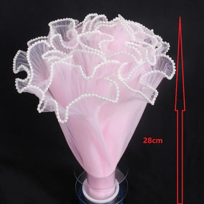 28cm x 4Yards Pearl Lace Flower Wrapping Mesh – Handmade Bouquet & Gift Wrapping Cloth