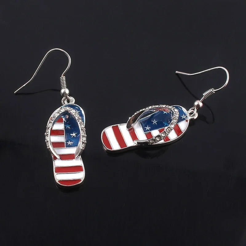 American Flag Drop Earrings - USA Patriotic Red White Blue 4th of July Jewelry Accessories for Women