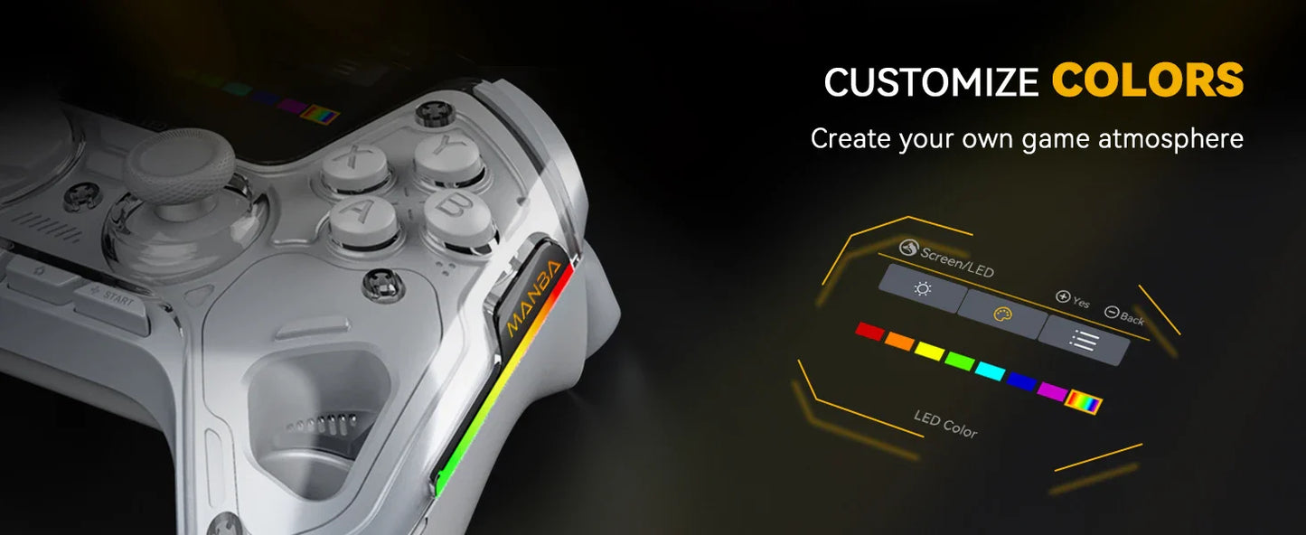 Interactive Wireless Gaming Controller with RGB Light & Hall Effect Stick – Switch/PC/iOS/Android, 1800mAh with Charging Dock